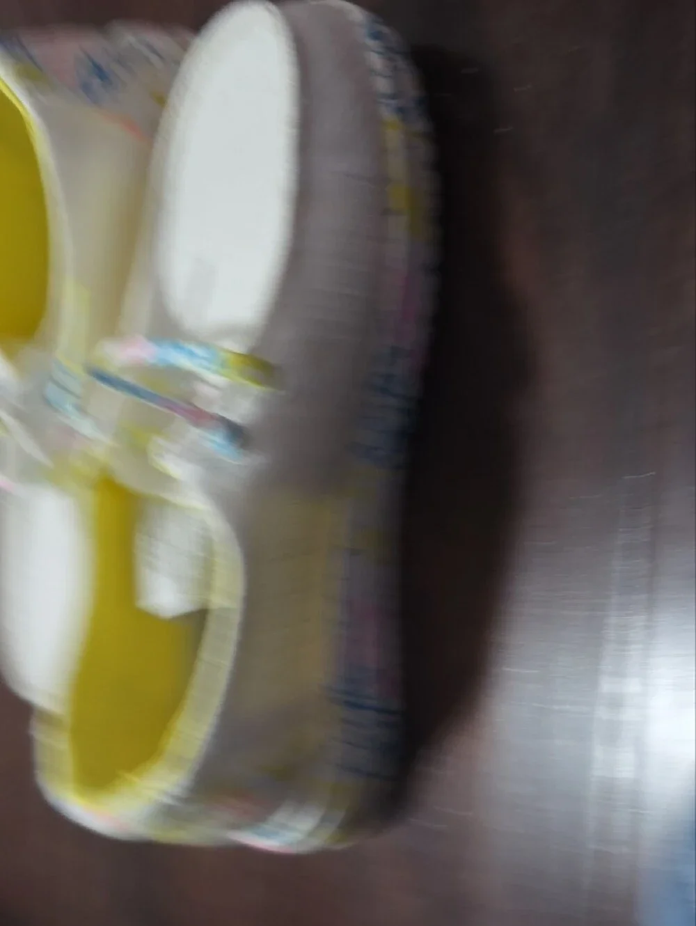 Hey Dude Kids White Canvas Slip-Ons with Yellow Lining and Multicolor Trim